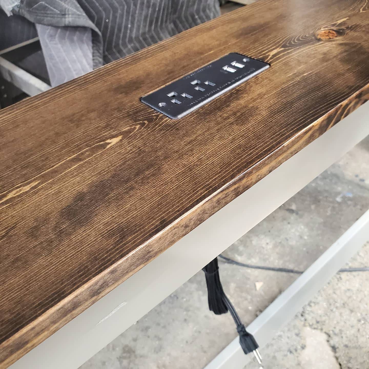 Farmhouse table, End Table, custom handmade with USB ports and electrical outlets