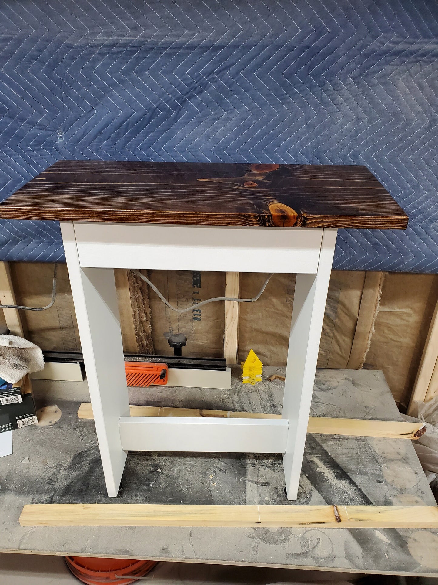 Farmhouse table, End Table, custom handmade with USB ports and electrical outlets