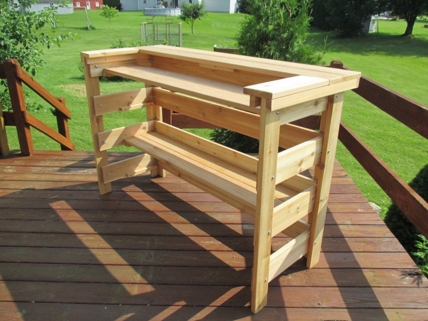 Outdoor Cedar Patio Bar - Sturdy, Elegant and Convenient with Adjustable Shelving.