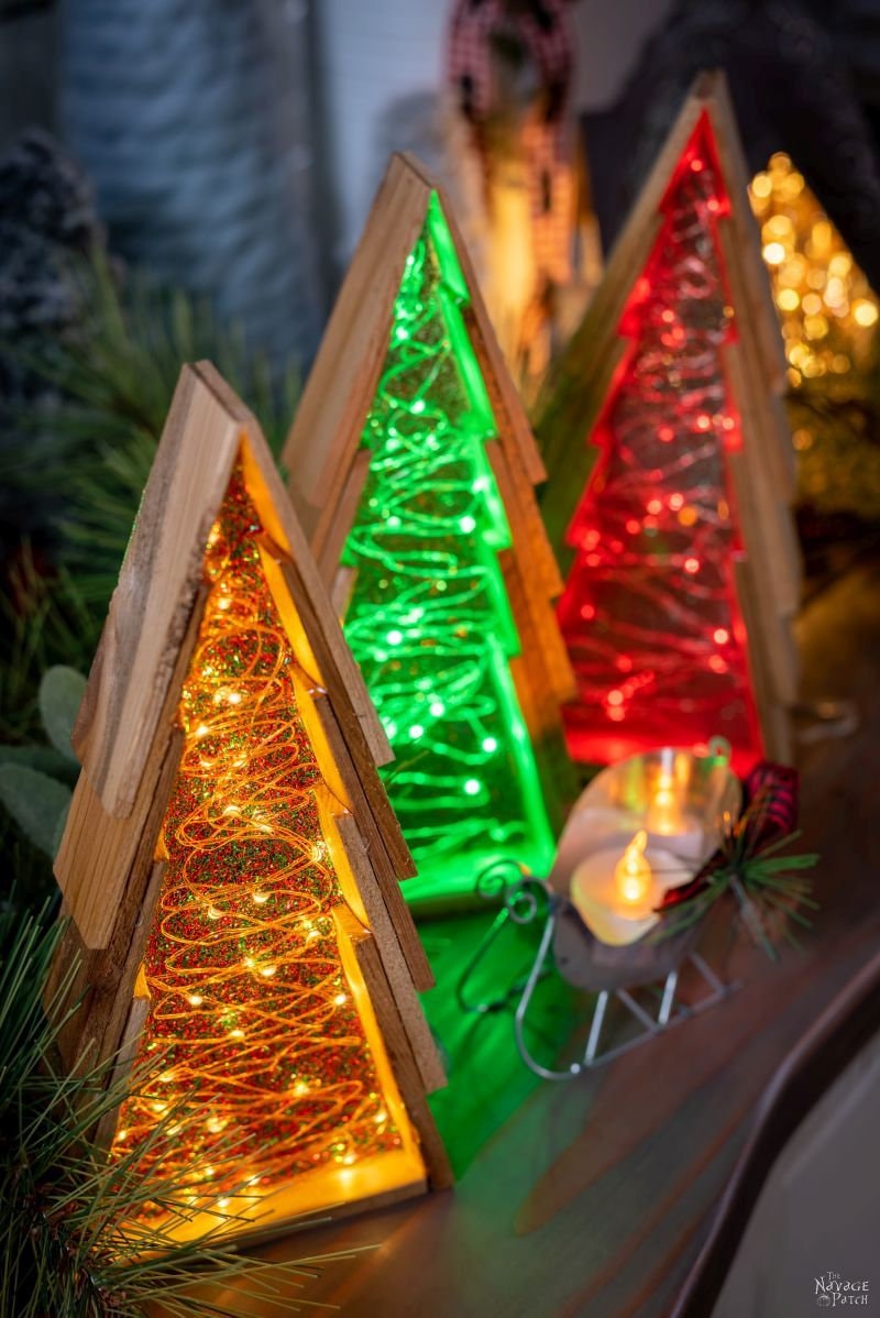 Rustic Cedar Wooden Christmas Tree with Fairy Lights