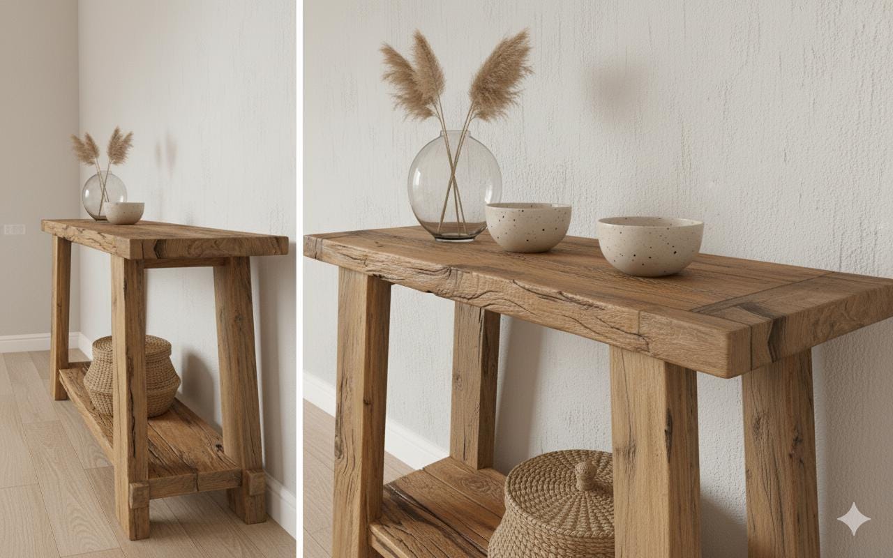 Rustic Oak Console Table – Modern Entryway Table for Farmhouse Furniture Decor