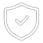 A white shield icon with a checkmark inside, centered on a light gray background.