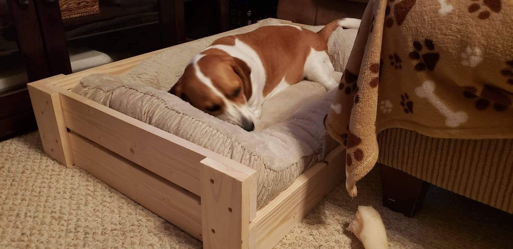 Handmade custom rustic wooden crate vintage style dog bed, pet bed, pet furniture, cat furniture, cat bed