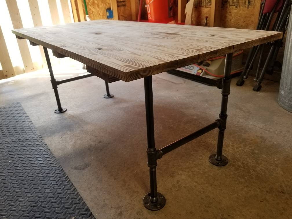 Handmade rustic farm house table oak plank coffee table with industrial black pipe legs farmhouse coffee table