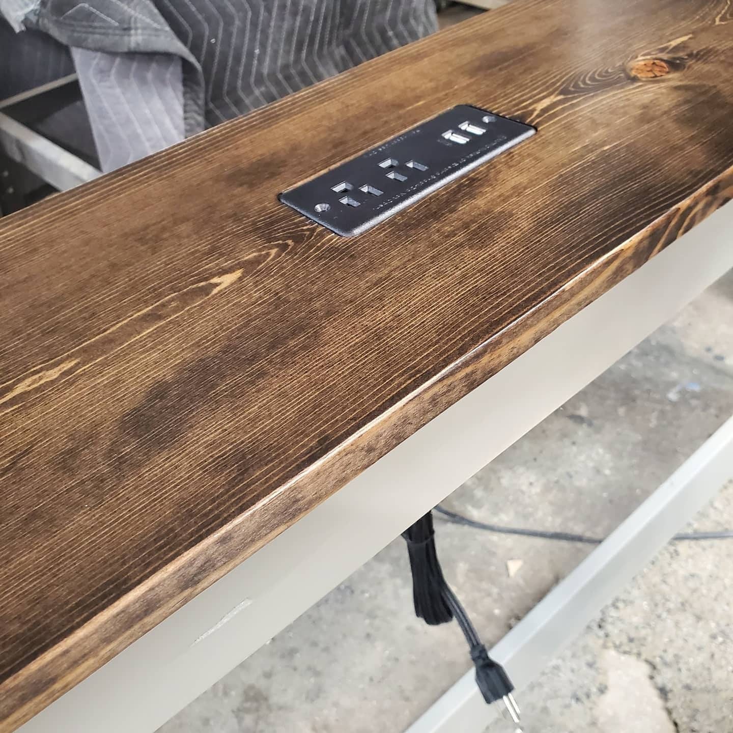 Farmhouse table, End Table, custom handmade with USB ports and electrical outlets