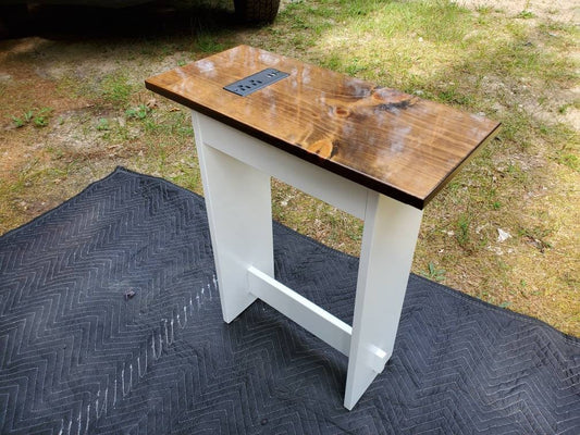 Farmhouse table, End Table, custom handmade with USB ports and electrical outlets