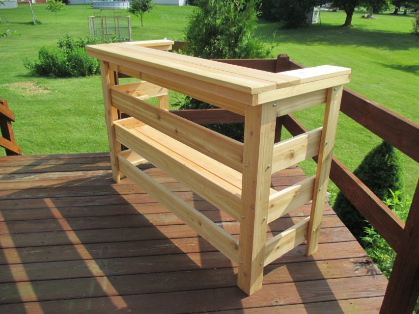 Outdoor Cedar Patio Bar - Sturdy, Elegant and Convenient with Adjustable Shelving.