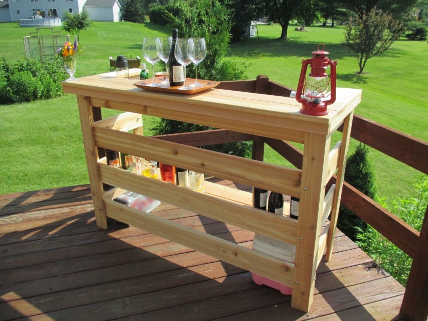 Outdoor Cedar Patio Bar - Sturdy, Elegant and Convenient with Adjustable Shelving.