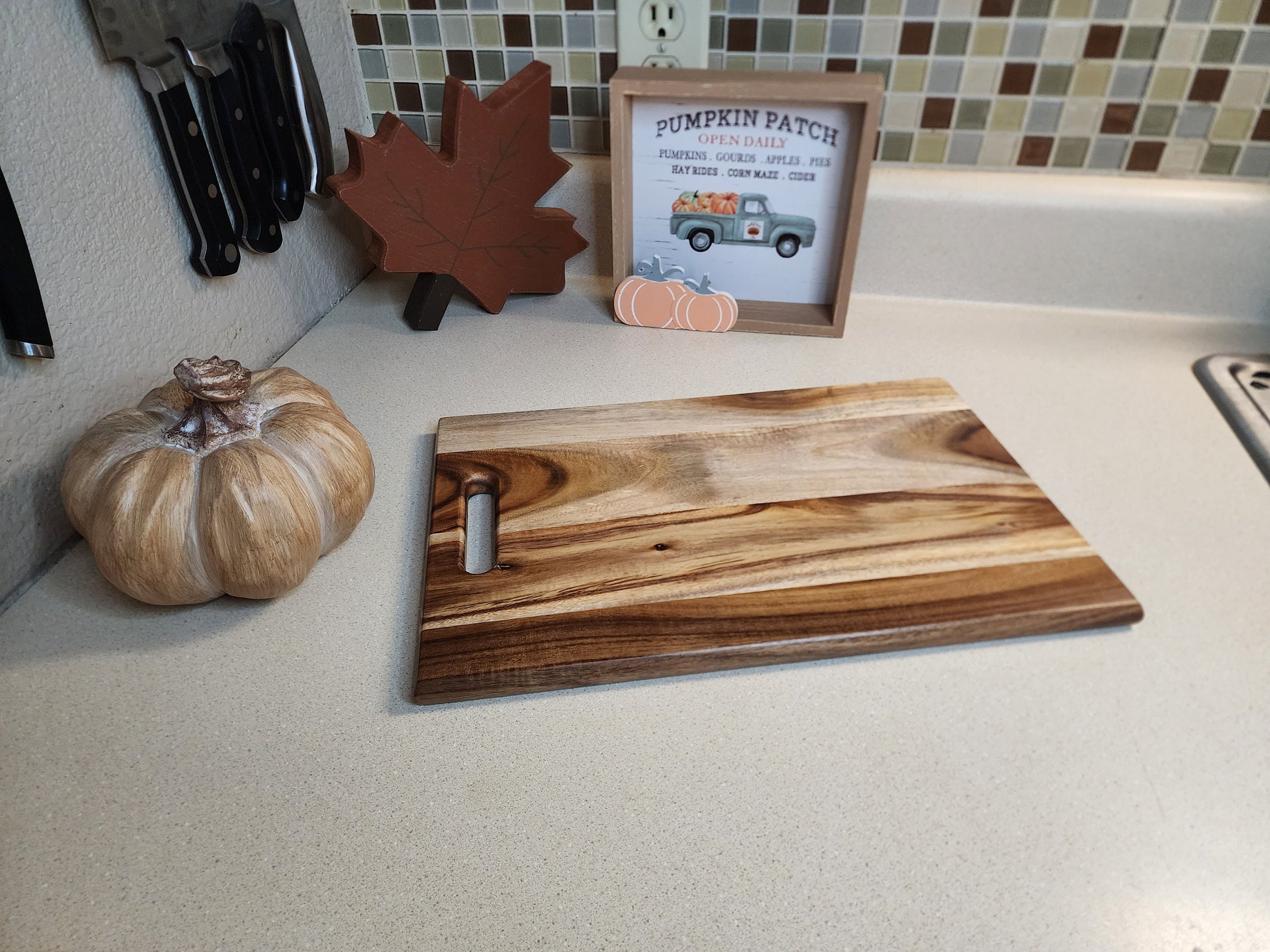 Rustic Hardwood Chopping Serving Board - Handcrafted Kitchen Essential