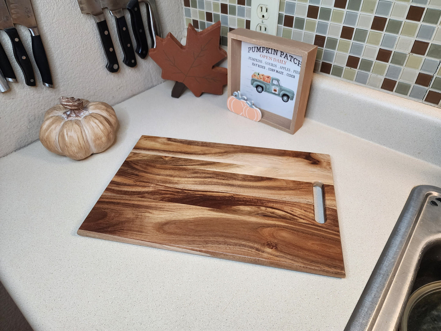 Rustic Hardwood Chopping Serving Board - Handcrafted Kitchen Essential