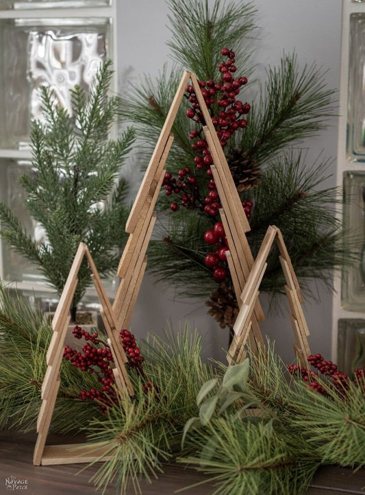 Rustic Cedar Wooden Christmas Tree with Fairy Lights