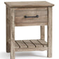 Barnwood nightstand in distressed finish with a handcrafted drawer and black metal handle, plus a lower slatted shelf.